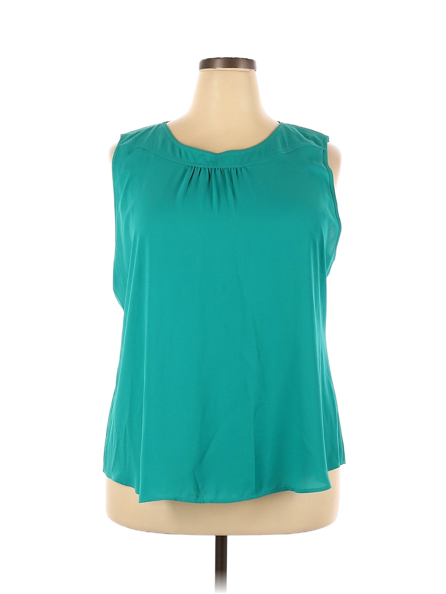 Van Heusen 100% Polyester Colored Green Sleeveless Blouse Size XXL - 82 ...