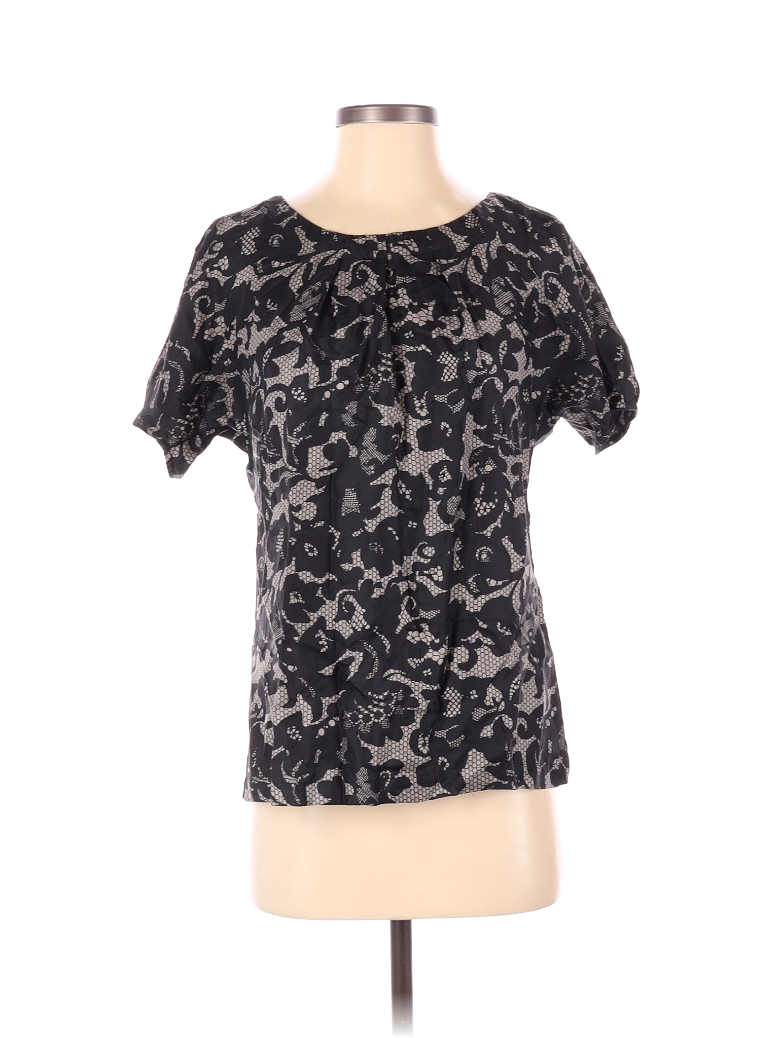 Banana Republic 100% Silk Floral Black Short Sleeve Silk Top Size S ...