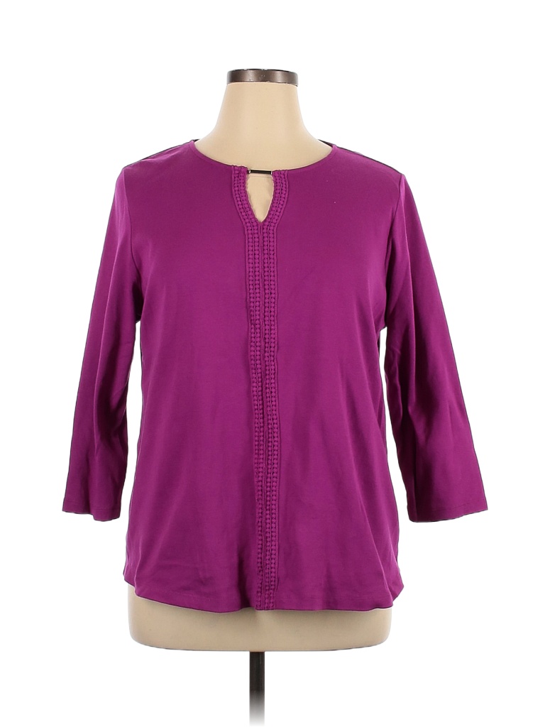 Karen Scott 100% Cotton Solid Colored Purple Long Sleeve Top Size XL - photo 1