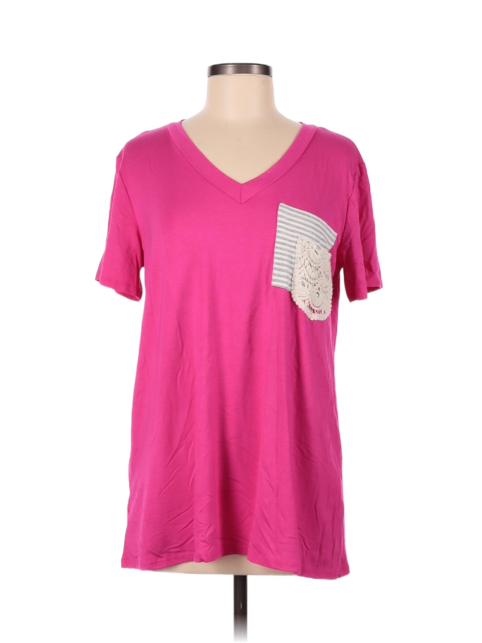 Heimish U S A Chevron Herringbone Color Block Chevron Pink Short Sleeve