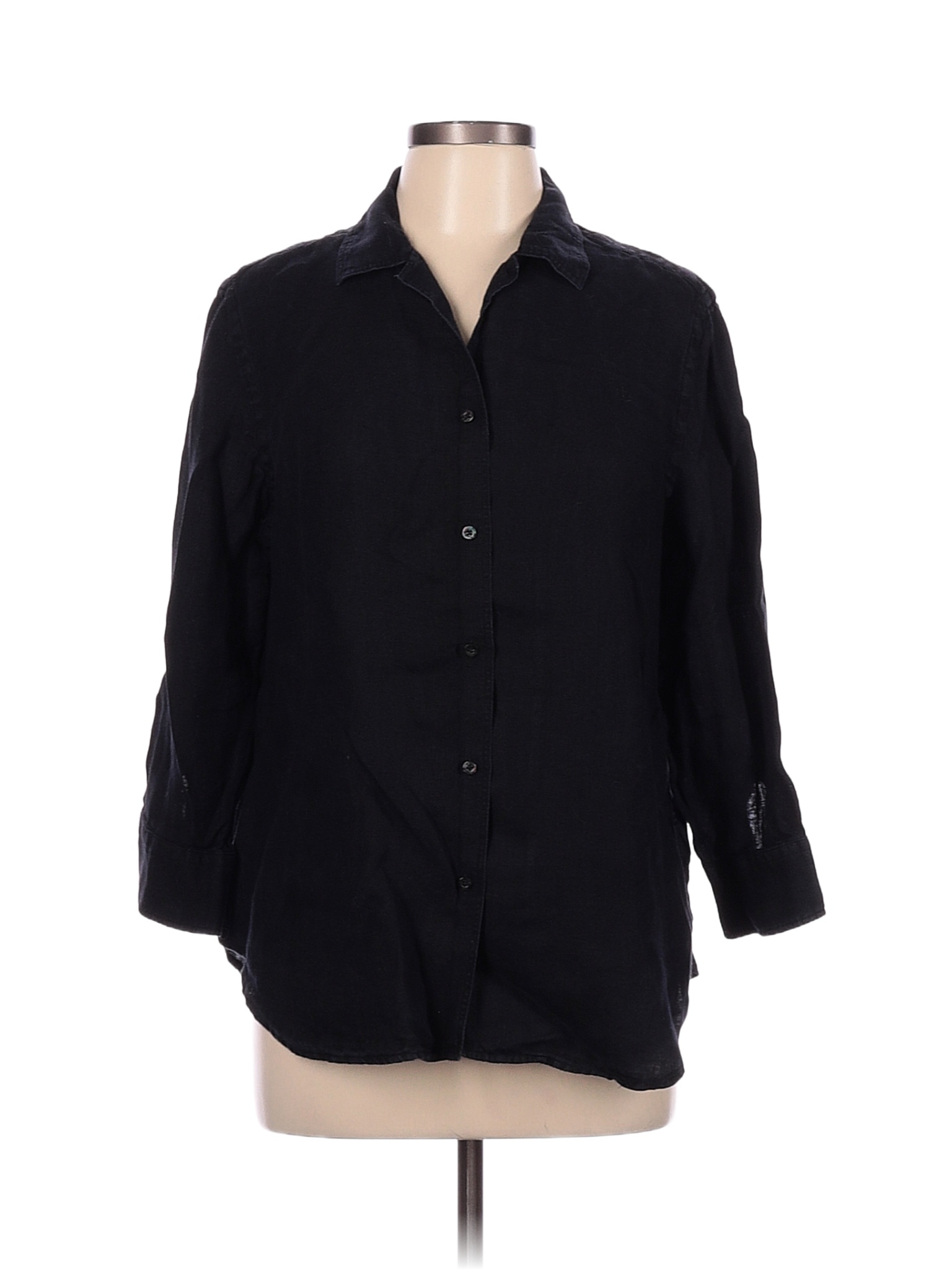 Lauren by Ralph Lauren Polka Dots Black Blue Long Sleeve Button-Down ...