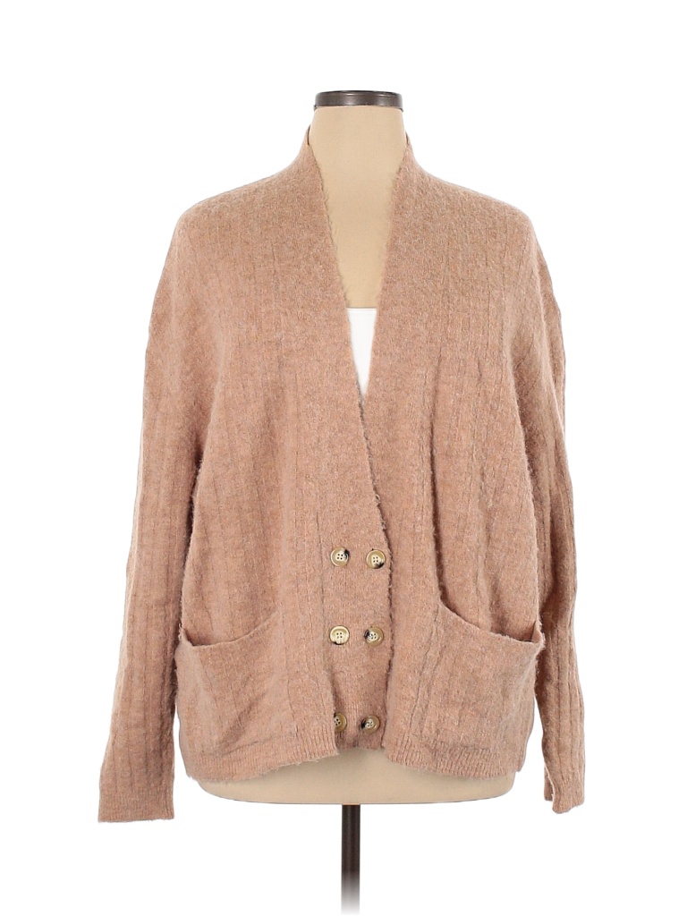 Tach Clothing Color Block Solid Tan Pink Cardigan Size XL 76 off