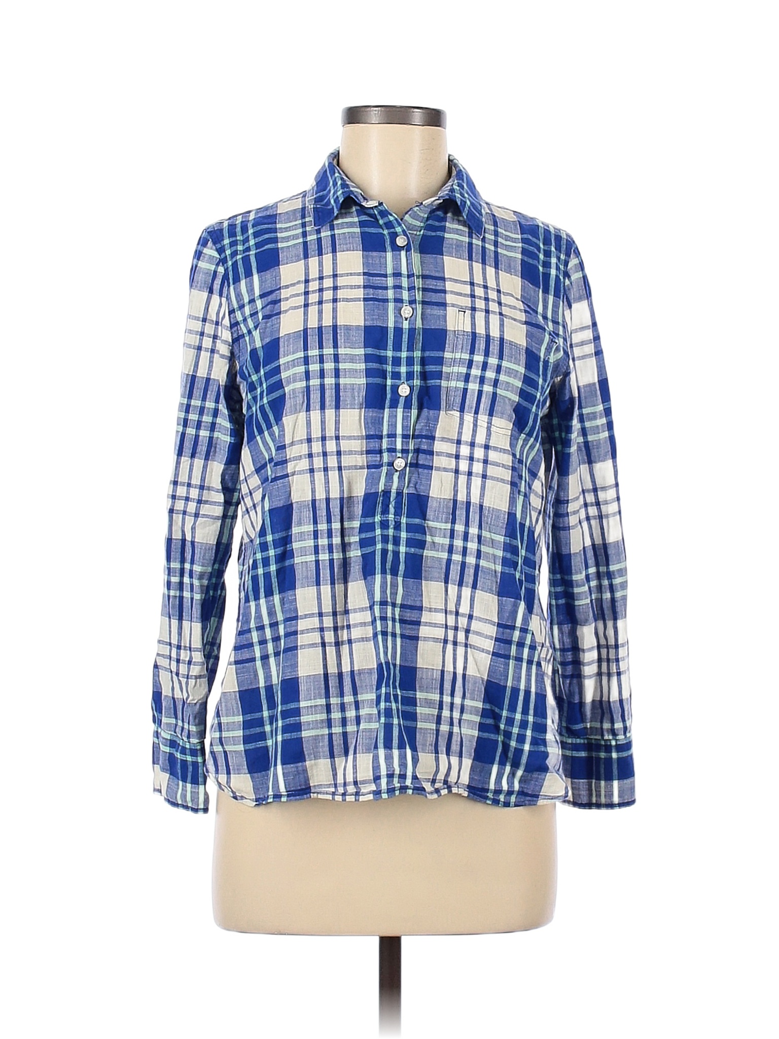 J.Crew Factory Store 100% Cotton Plaid Blue Long Sleeve Button-Down ...