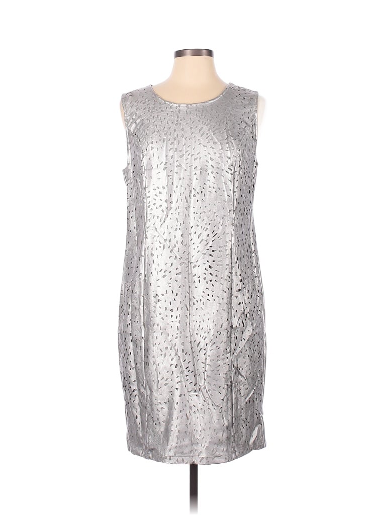 Thalia Sodi 100% Polyester Jacquard Marled Silver Gray Casual Dress Size 12 - photo 1
