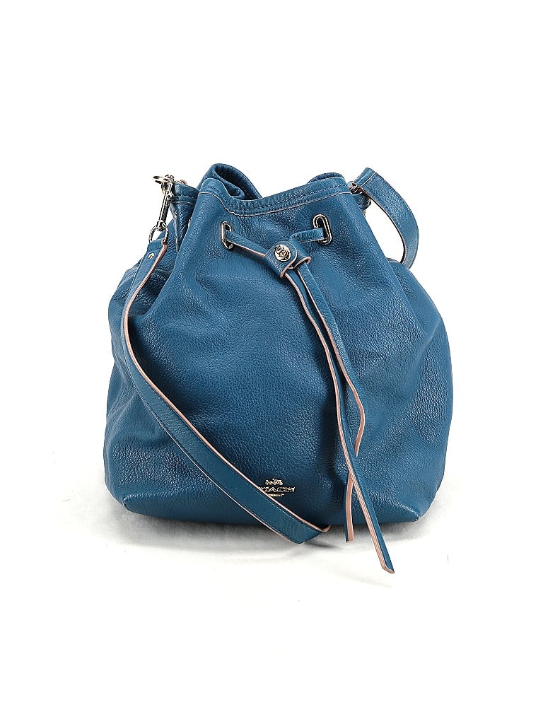 Coach 100 Leather Solid Blue Leather Bucket Bag One Size 76 off