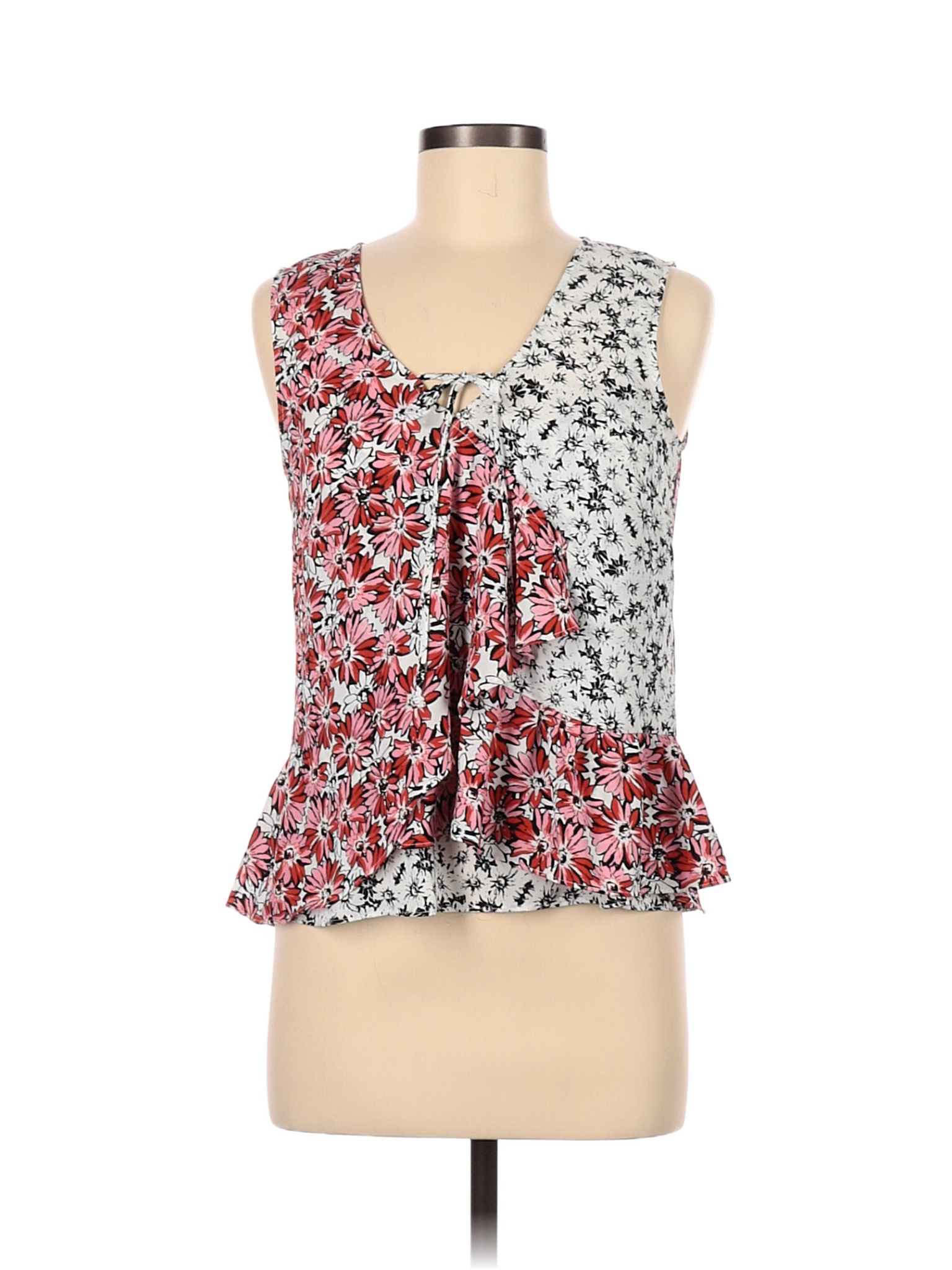 CAbi 100% Polyester Floral White Pink Sleeveless Blouse Size S - 69% ...