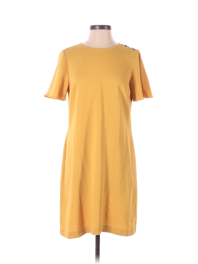 Ann Taylor 100% Polyester Solid Yellow Casual Dress Size 4 - photo 1
