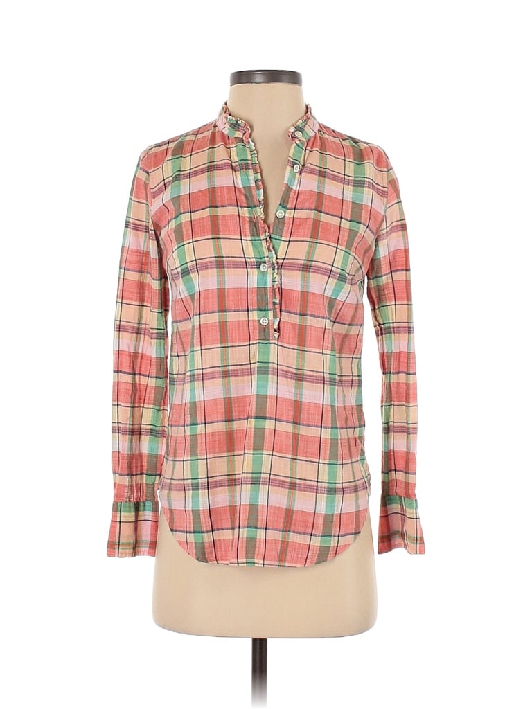J.Crew 100% Cotton Plaid Pink Long Sleeve Button-Down Shirt Size 00 - photo 1