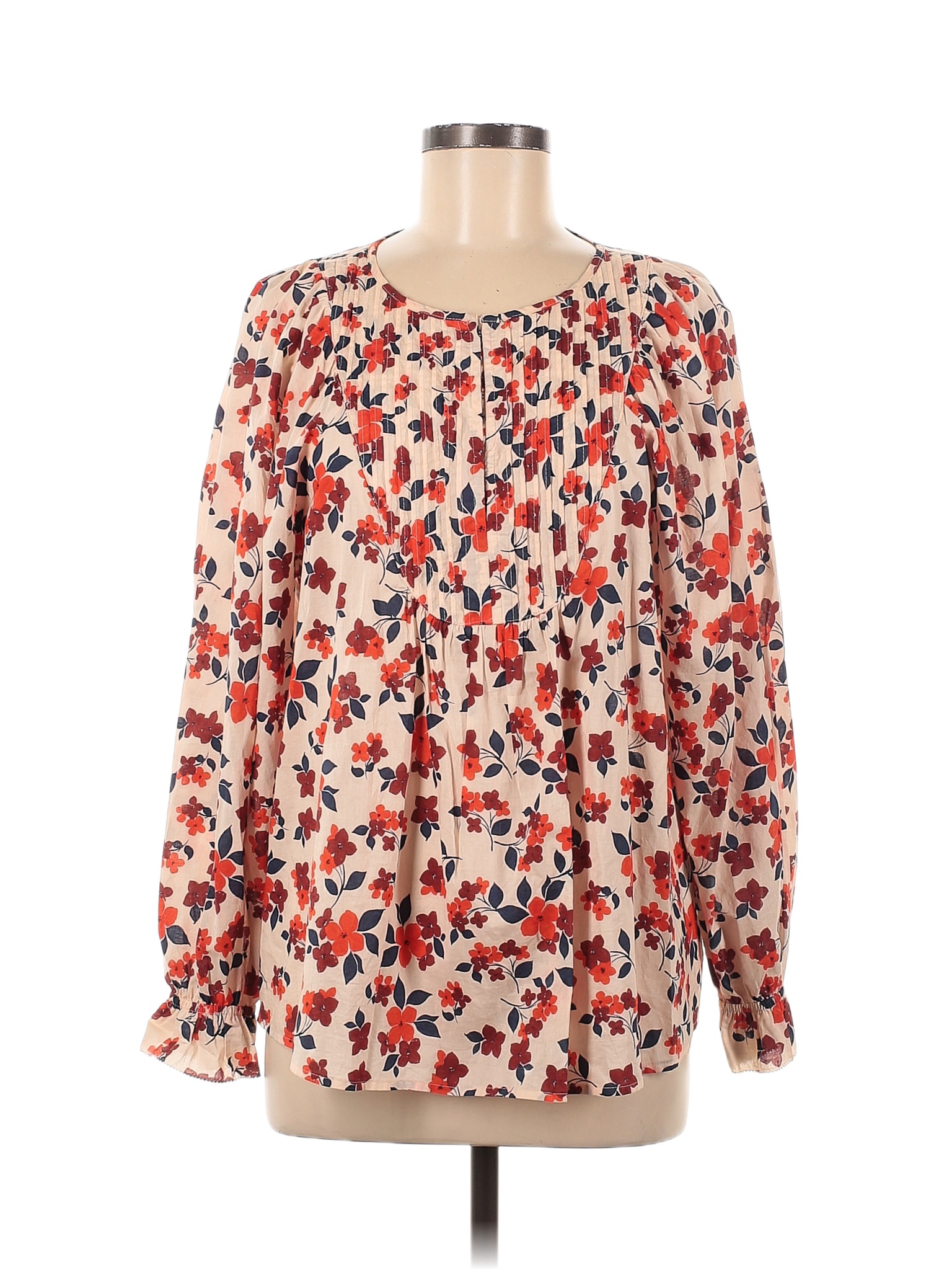 Elizabeth and James 100% Cotton Floral Orange Long Sleeve Blouse Size M ...