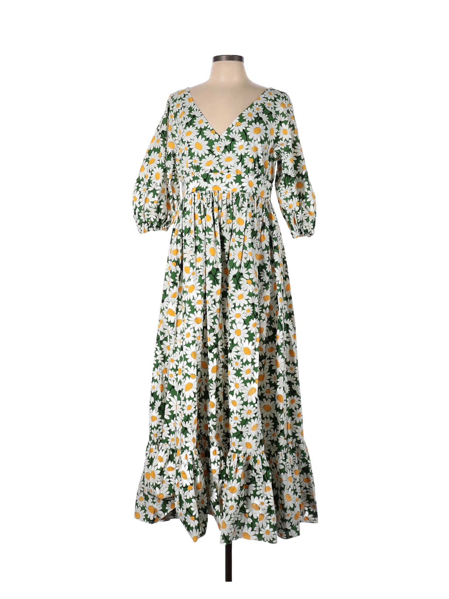 Kate Spade New York 100% Cotton Floral Multi Color Green Casual Dress ...