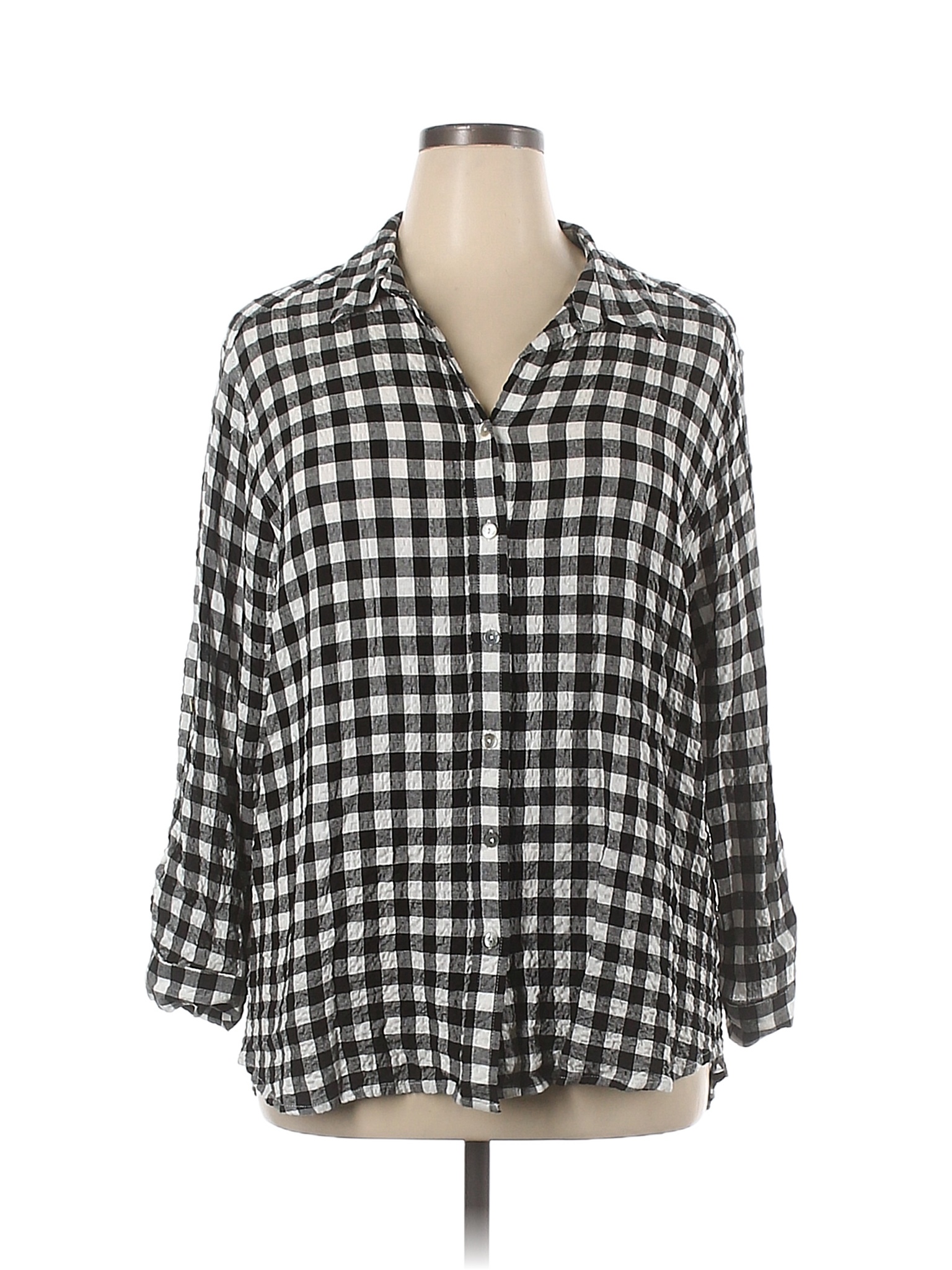 Jane and Delancey Checkeredgingham Gray Long Sleeve ButtonDown Shirt
