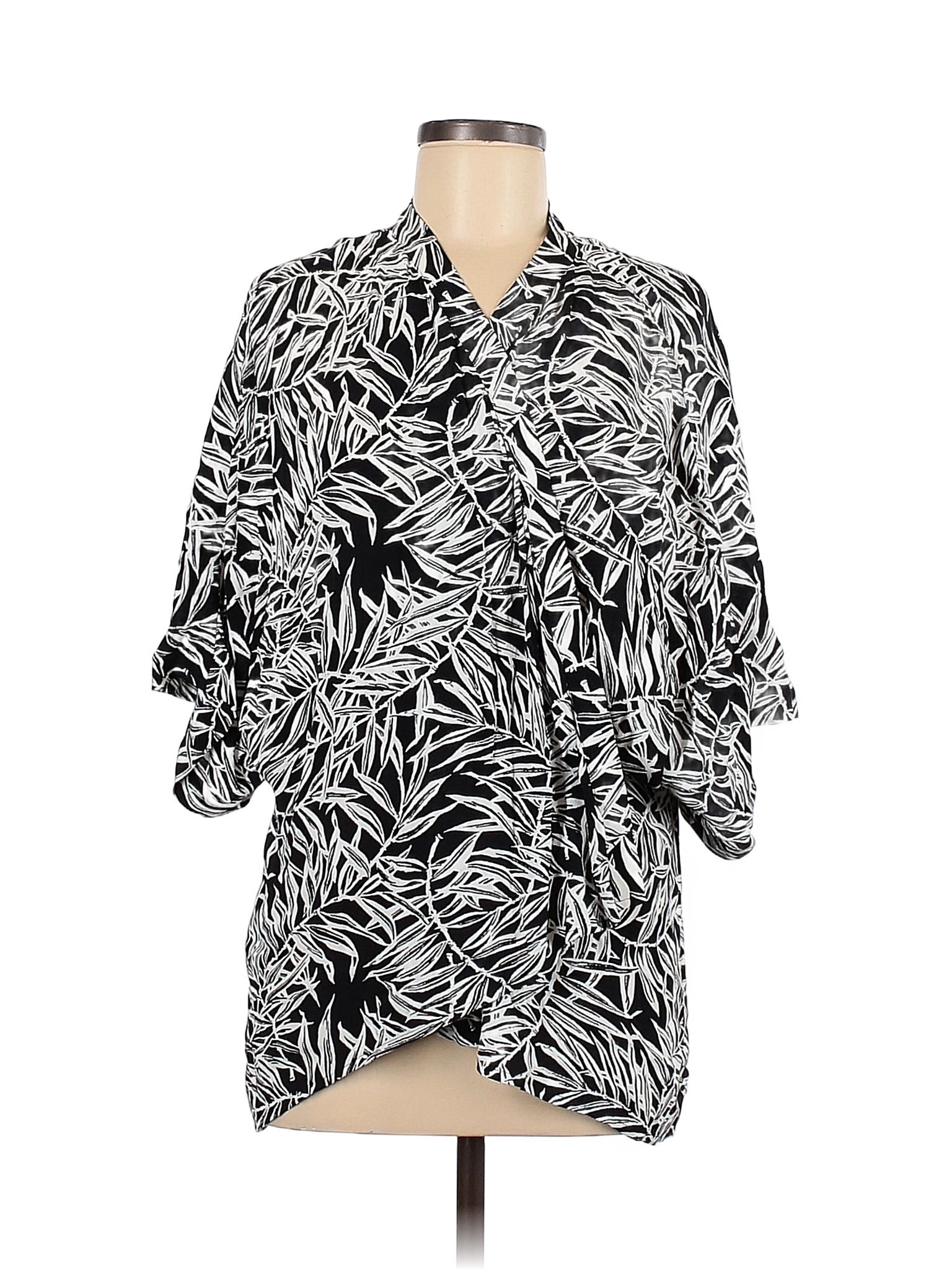 Ann Taylor LOFT 100% Rayon Color Block Tropical Black Cardigan Size M ...