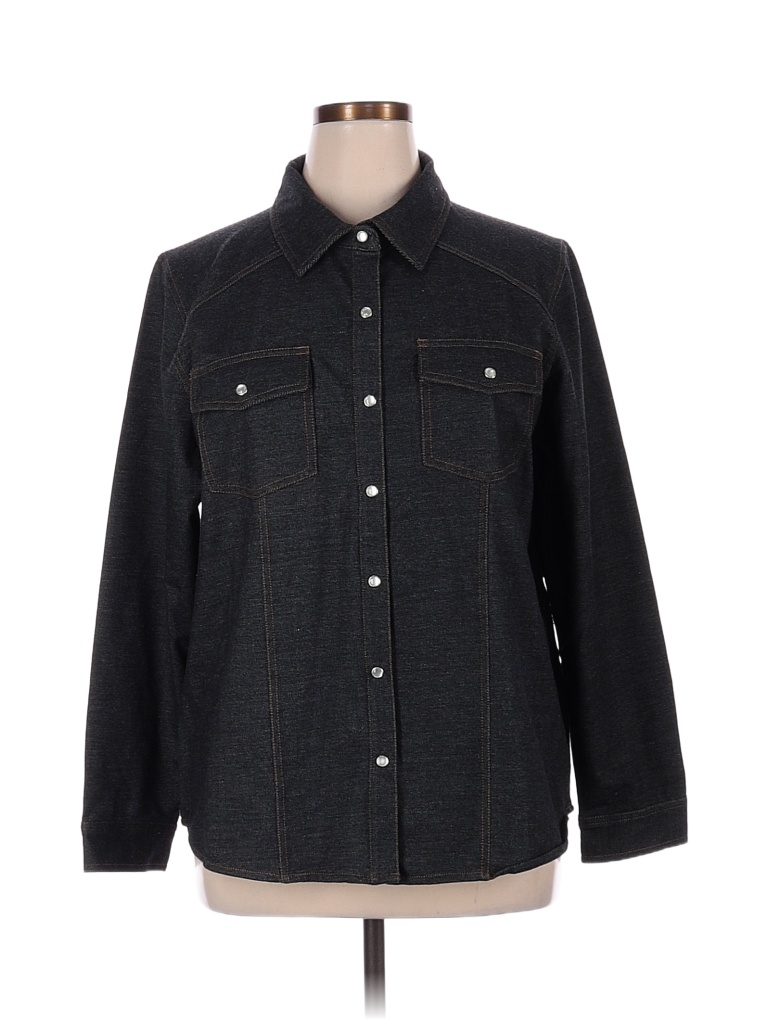 Denim & Co Black Long Sleeve Button-Down Shirt Size 1X (Plus) - 45% off ...