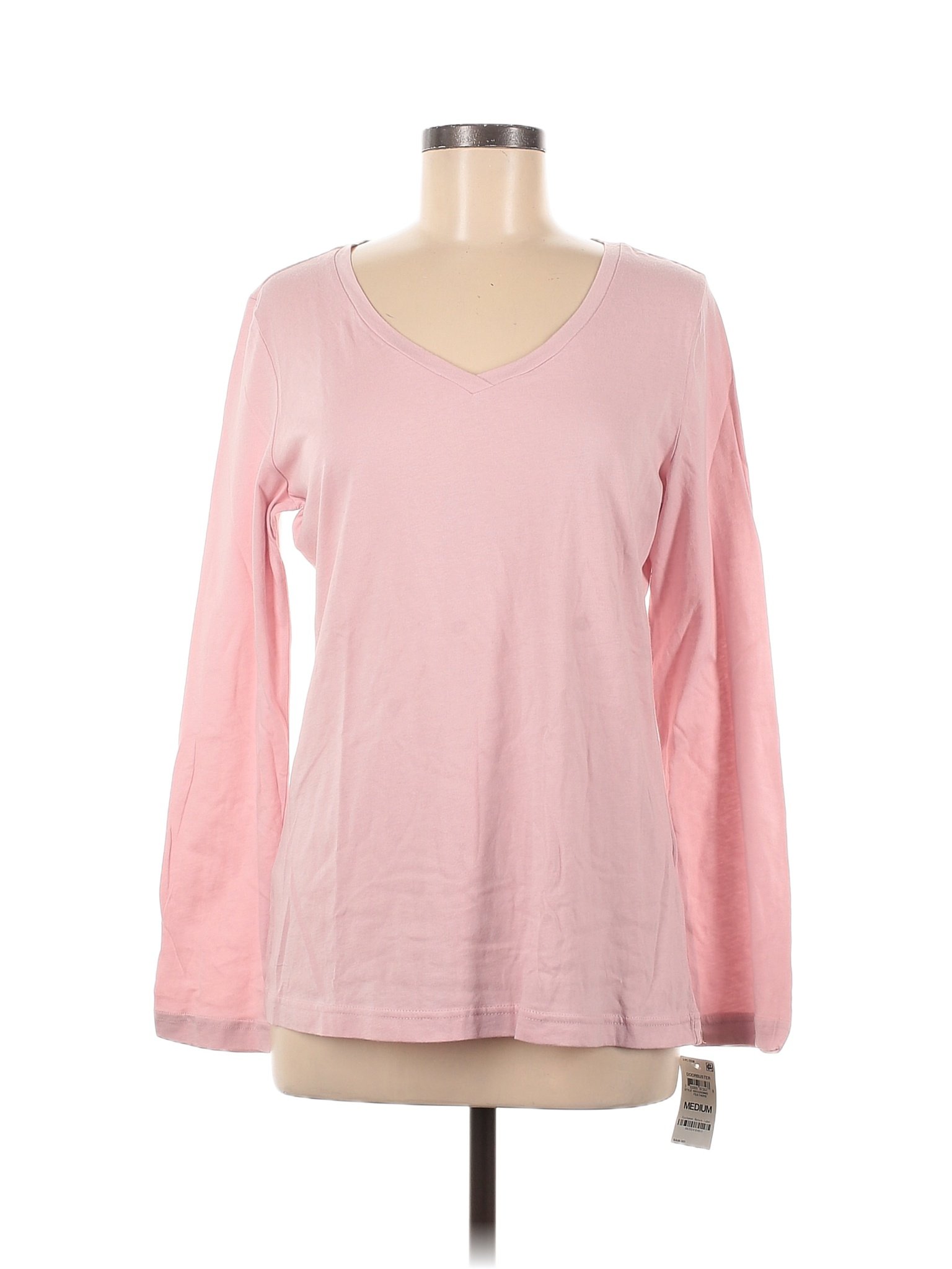 Charter Club 100% Cotton Solid Colored Pink Long Sleeve T-Shirt Size M