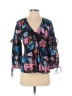 Tanya Taylor Tropical Black Blue Long Sleeve Silk Top Size 4 - photo 1