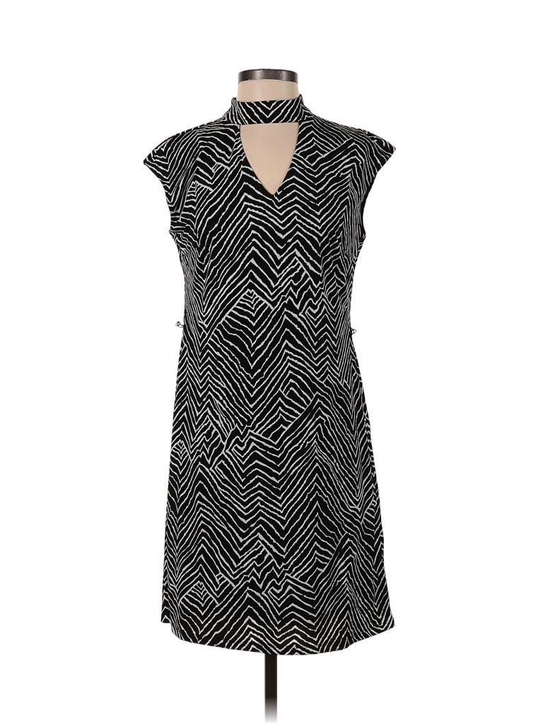 INC International Concepts Jacquard Marled Tweed Chevron-herringbone Graphic Zebra Print Chevron Black Casual Dress Size P - photo 1