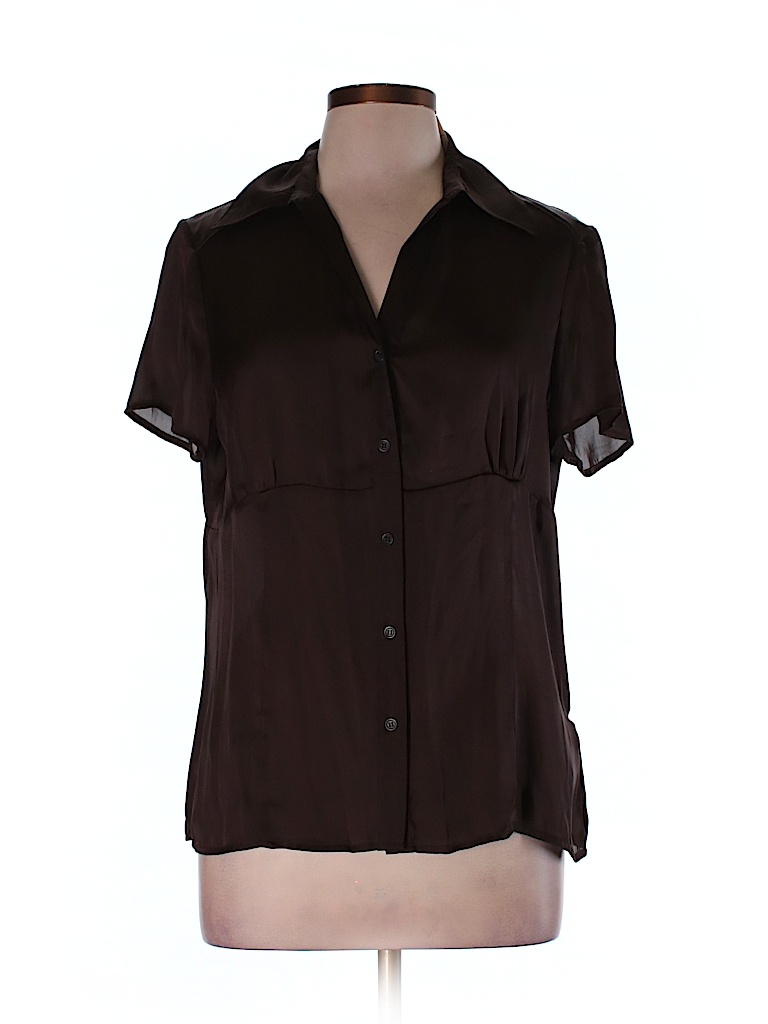 Fred David 100% Polyester Solid Brown Short Sleeve Blouse Size L - 38% ...