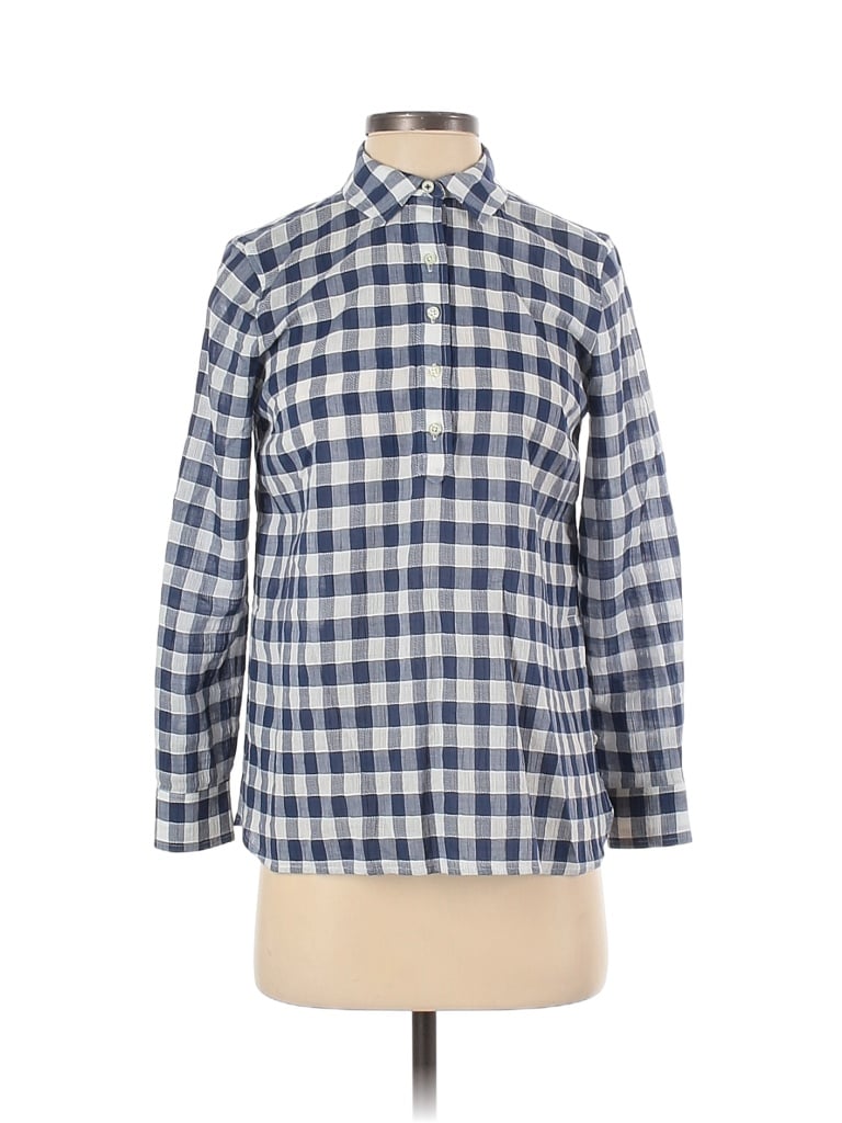 Talbots Checkered-gingham Blue Long Sleeve Blouse Size P (Petite) - photo 1