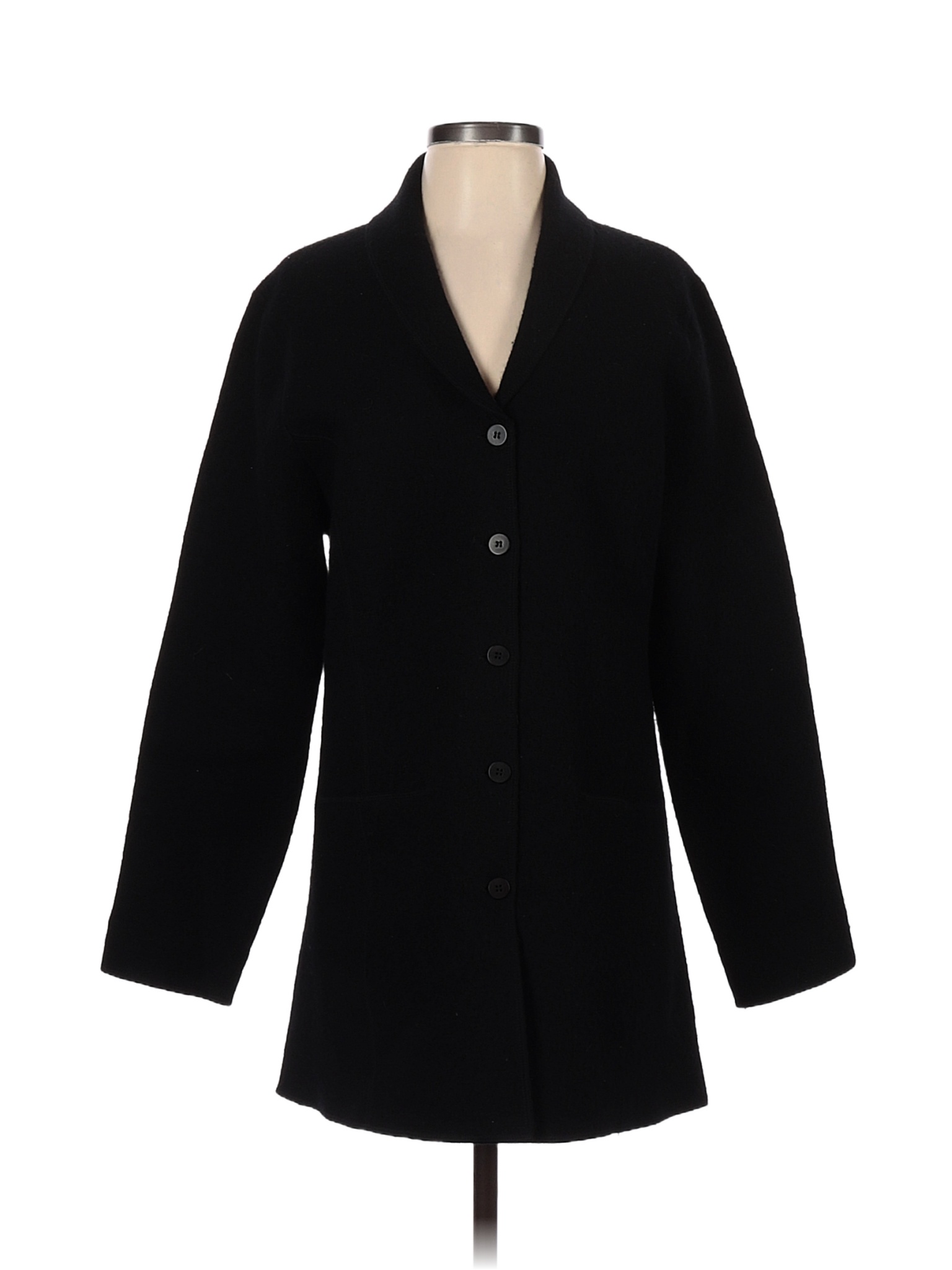 Eileen Fisher 100% Wool Solid Black Wool Coat Size S - 79% off | thredUP