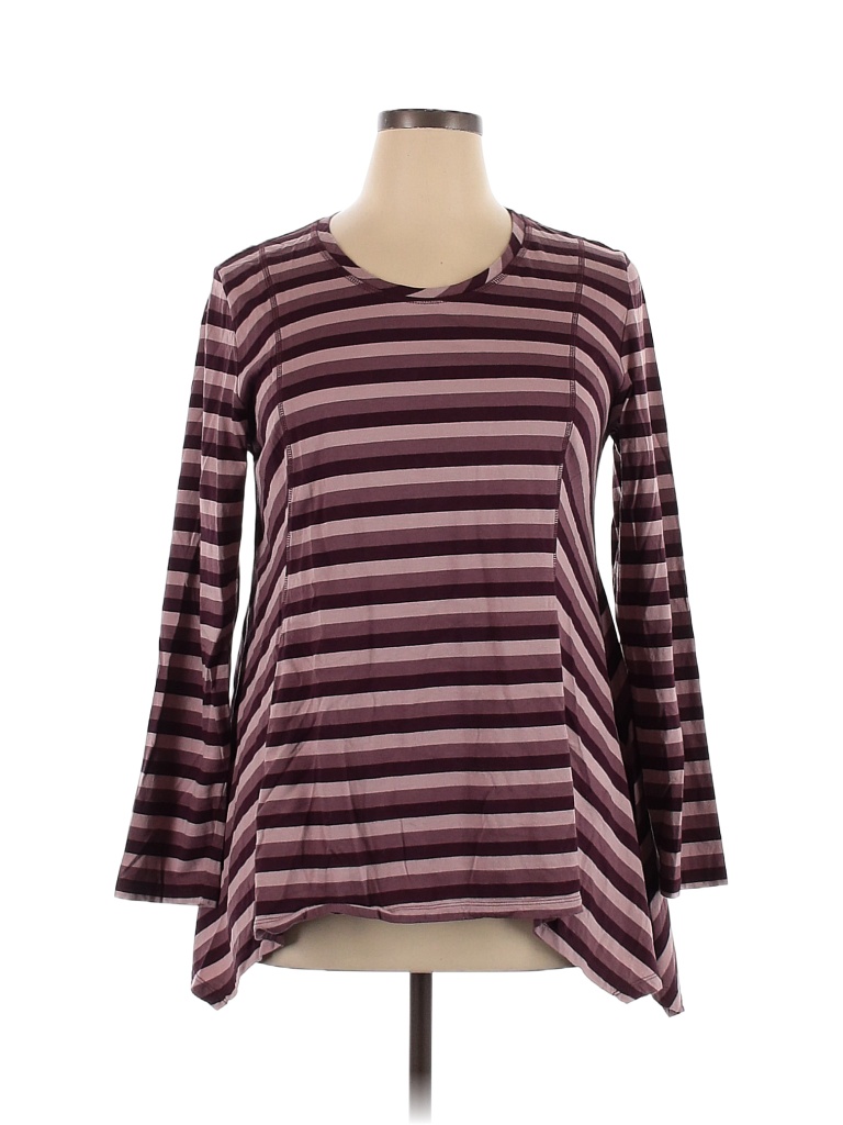 Logo By Lori Goldstein Stripes Multi Color Burgundy Long Sleeve Top