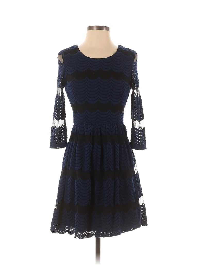 Dina Be Chevron-herringbone Chevron Argyle Fair Isle Blue Casual Dress Size XS - photo 1