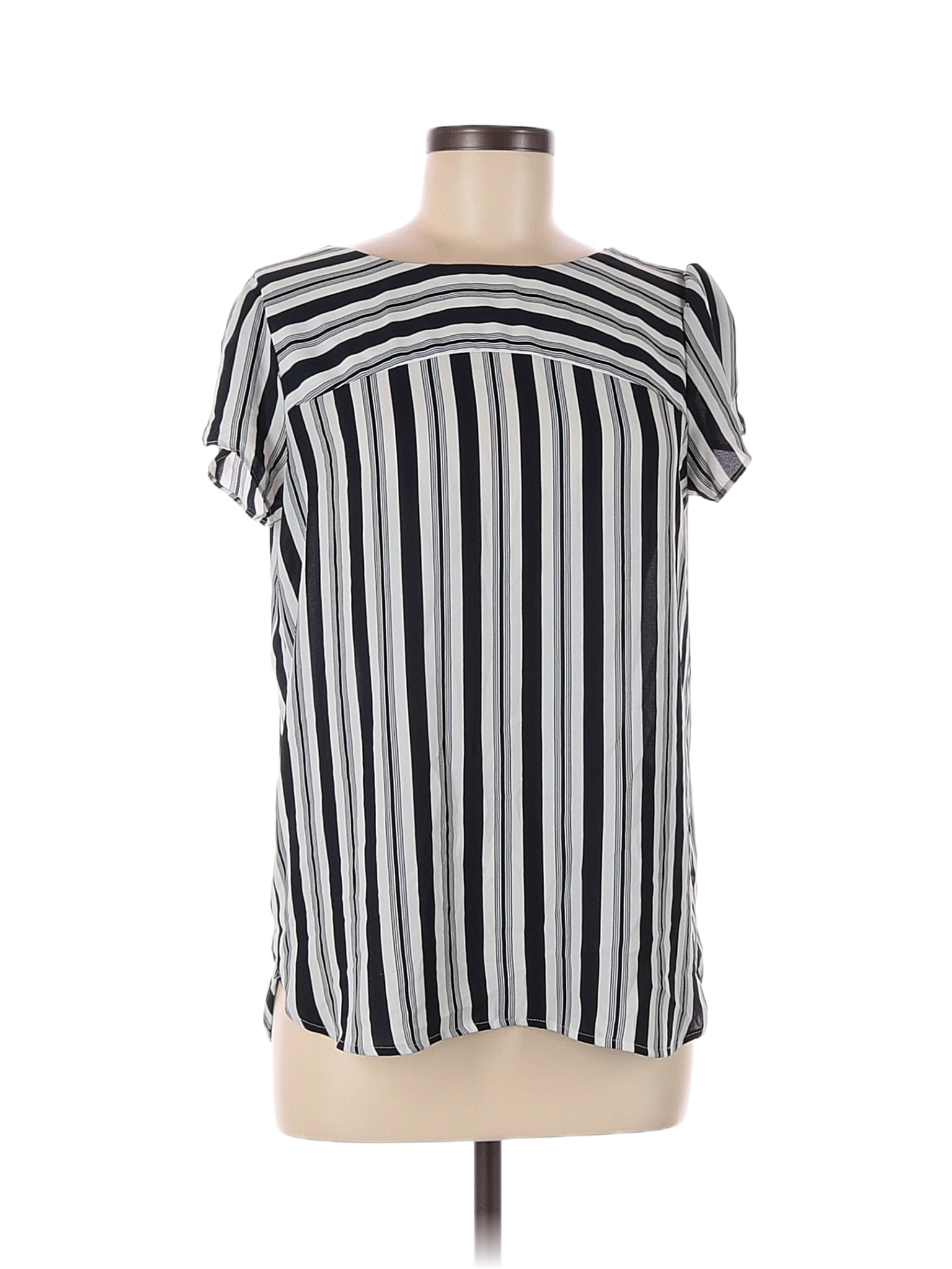 Ann Taylor LOFT 100% Polyester Stripes White Short Sleeve Blouse Size S ...