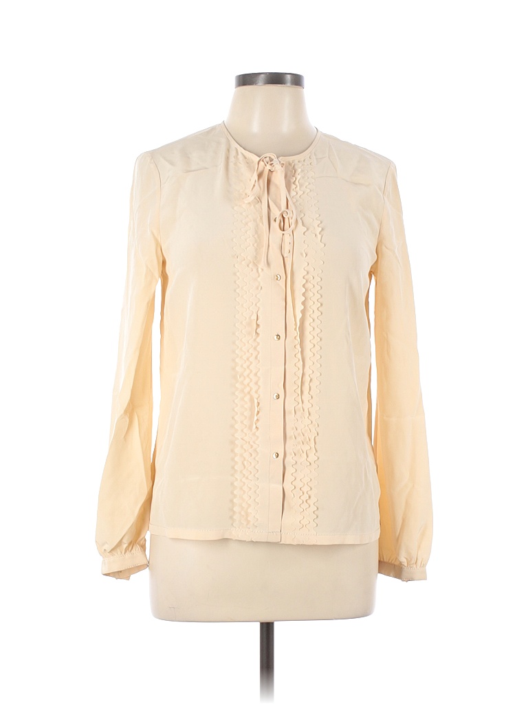 Diane von Furstenberg 100% Silk Yellow Long Sleeve Silk Top Size 8 - 87 ...