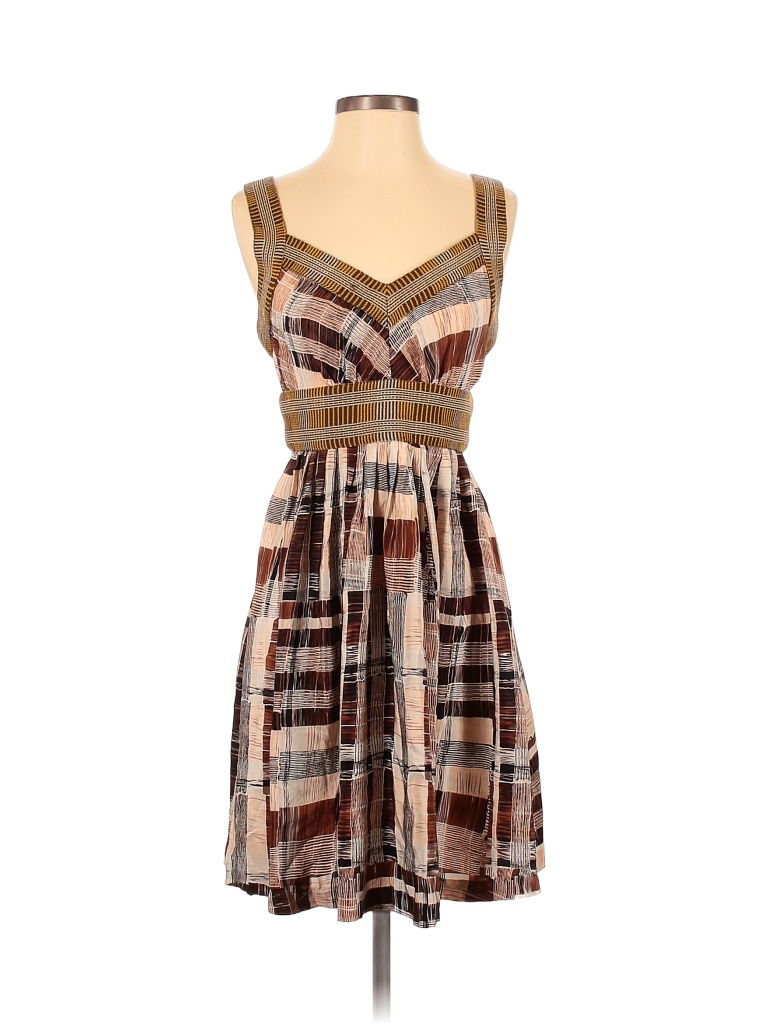 Plenty By Tracy Reese 100% Silk Plaid Multi Color Brown Casual Dress Size 4 - photo 1
