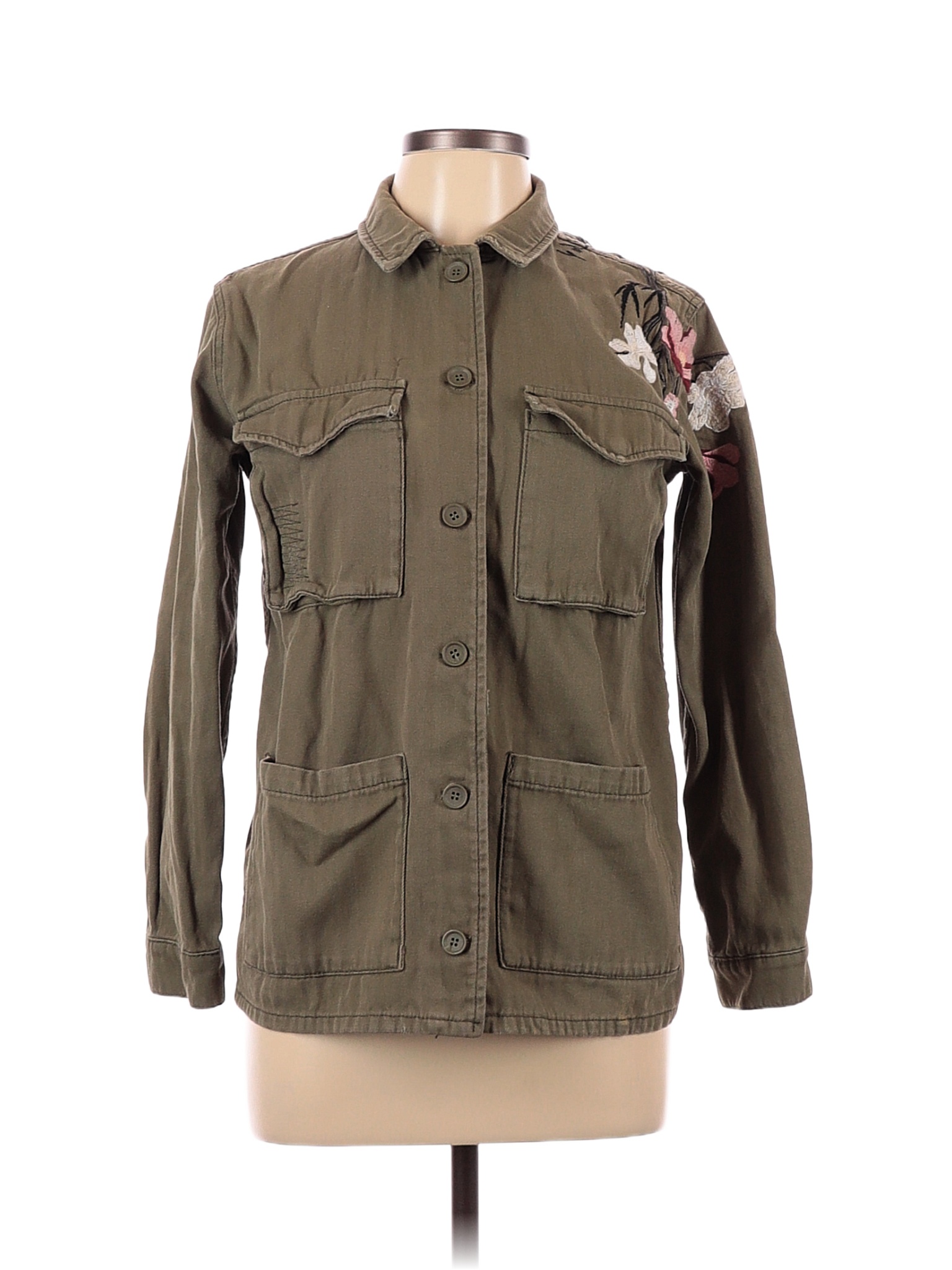 100 Cotton Solid Green Denim Jacket Size 6 67 off thredUP