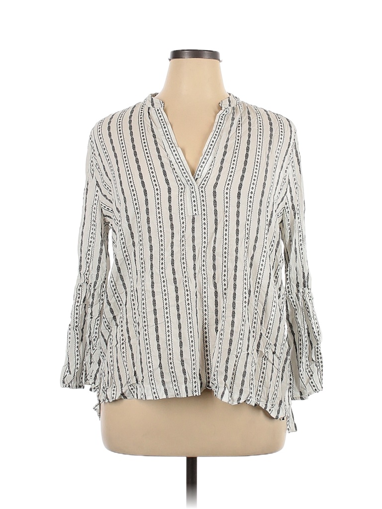 Ann Taylor LOFT Outlet 100% Rayon Stripes White Long Sleeve Blouse Size XL - photo 1
