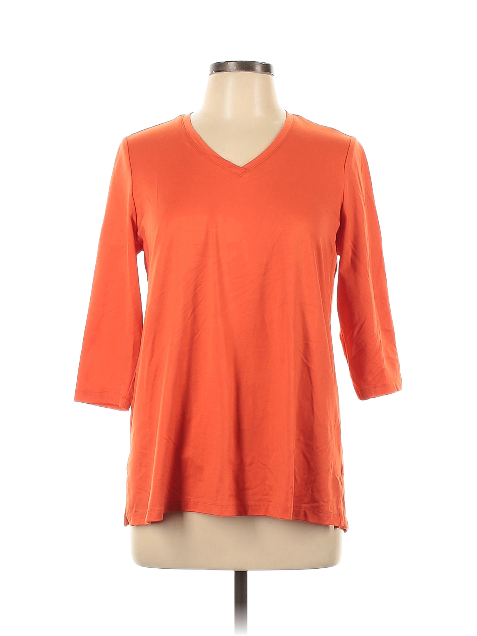 A'nue Miami Solid Colored Orange 3/4 Sleeve T-Shirt Size L - 73