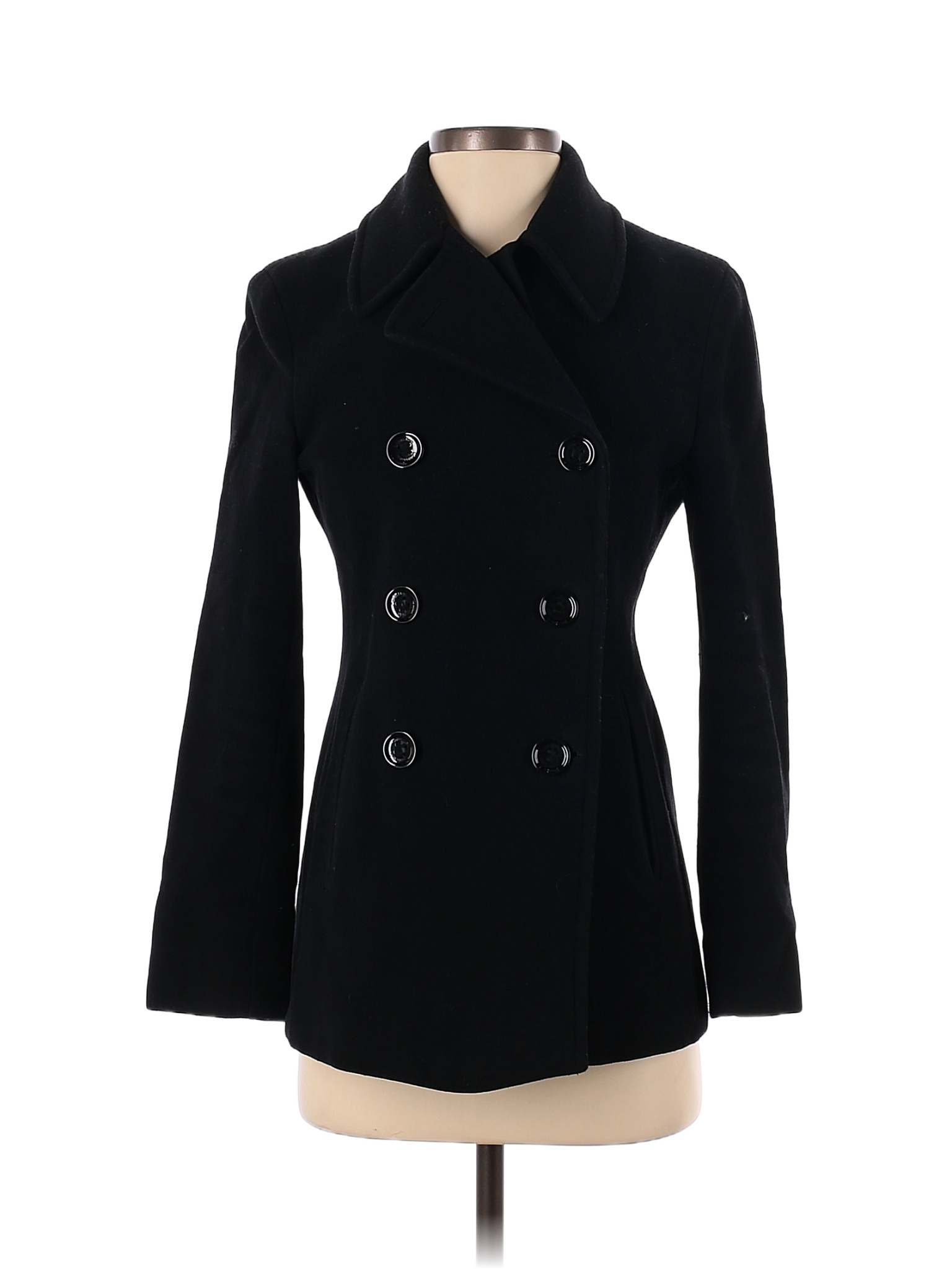 Calvin Klein Solid Black Wool Coat Size 2 (Petite) - 73% off | thredUP