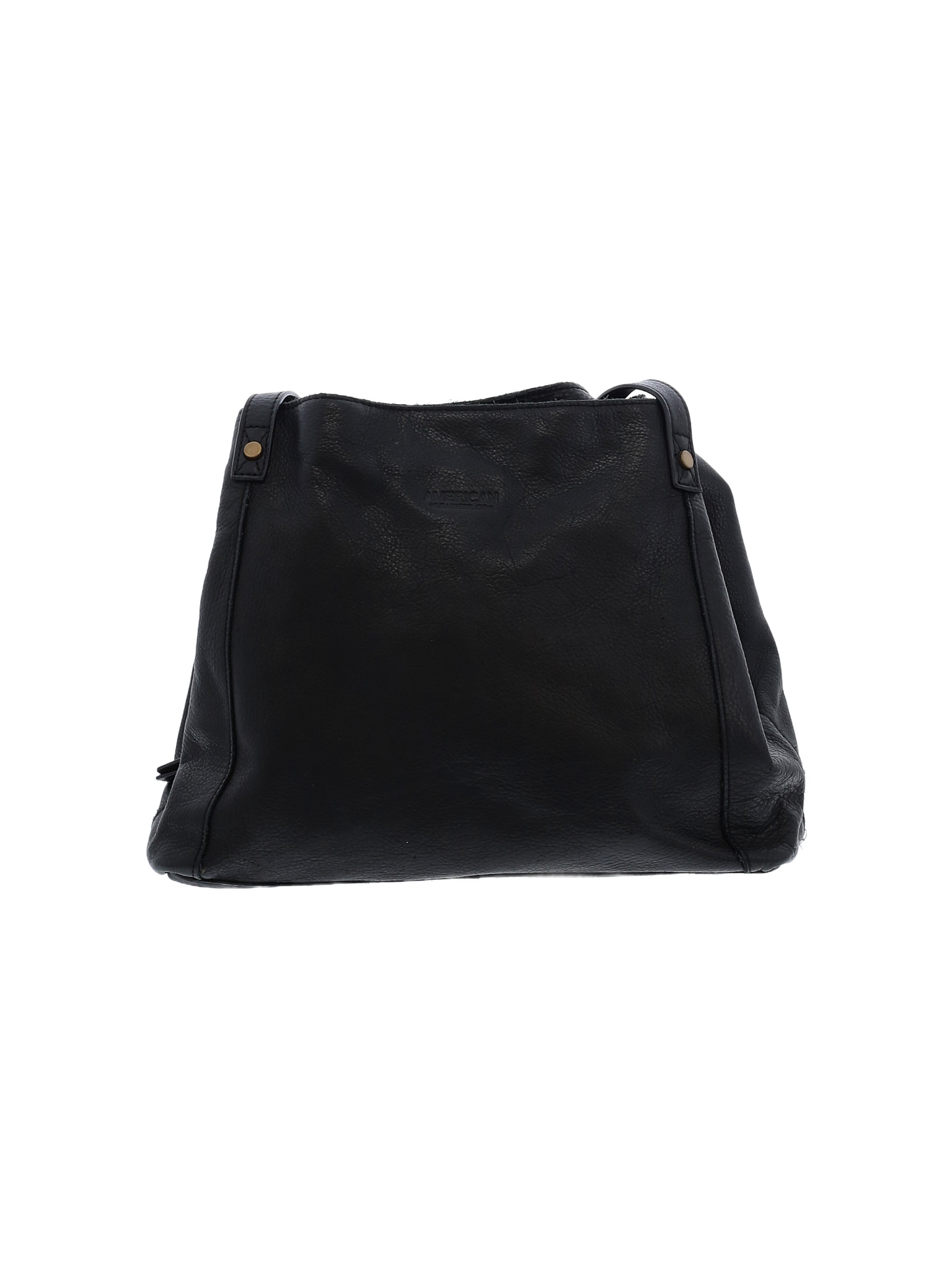 American Leather Co 100 Leather Solid Black Leather Shoulder Bag One