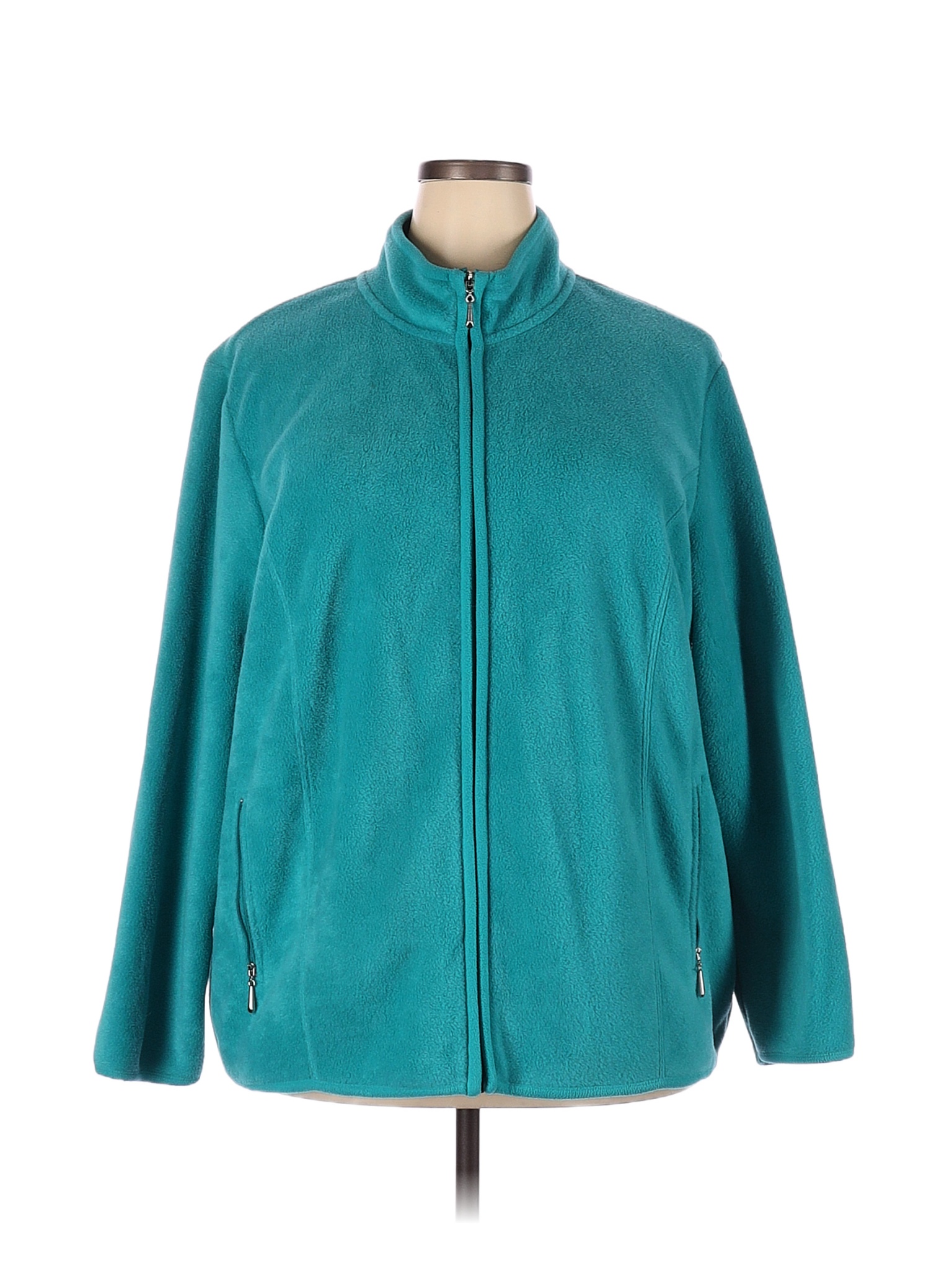 Karen Scott 100 Polyester Solid Colored Teal Fleece Size 2X (Plus