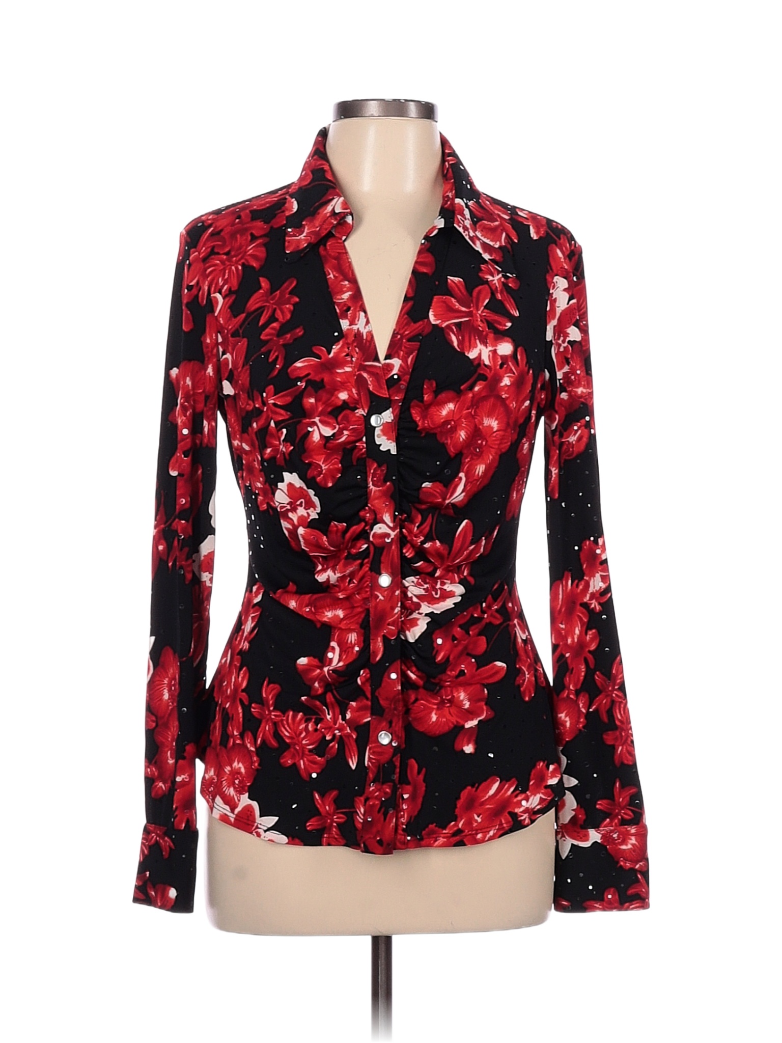 Cache Floral Red Long Sleeve Top Size L - 70% off | thredUP