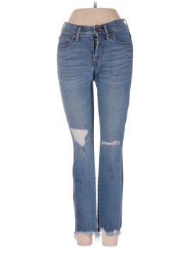 Madewell Petite 9" Mid-Rise Skinny Jeans in Frankie Wash: Torn-Knee Edition (view 1)