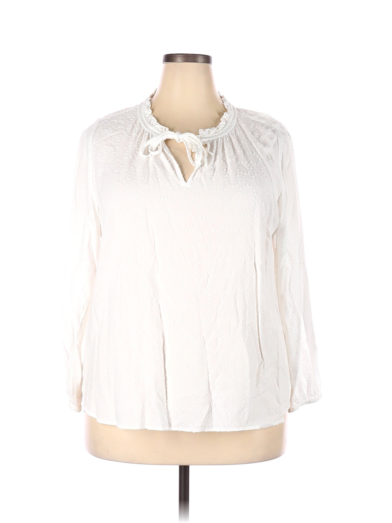 Ann Taylor LOFT 100 Rayon Solid White Long Sleeve Blouse Size 18 Plus