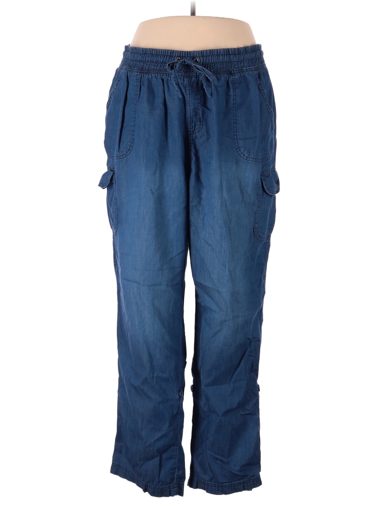 Woman Within 100 Cotton Solid Blue Cargo Pants Size 18 (Plus) 71