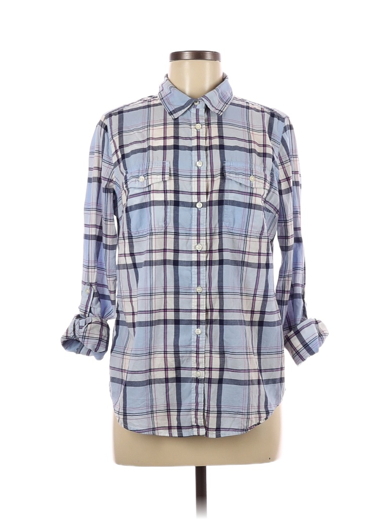 St. John's Bay 100% Cotton Plaid Blue Long Sleeve Button-Down Shirt ...