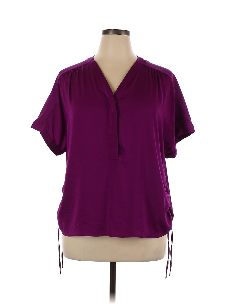 Chicos 100 Polyester Colored Purple Short Sleeve Blouse Size Xl 3