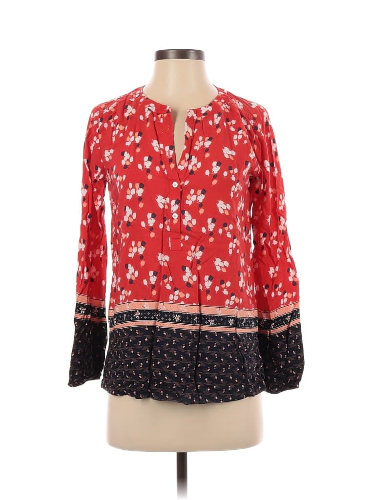 Ann Taylor Loft 100 Rayon Floral Colored Red Long Sleeve Blouse Size