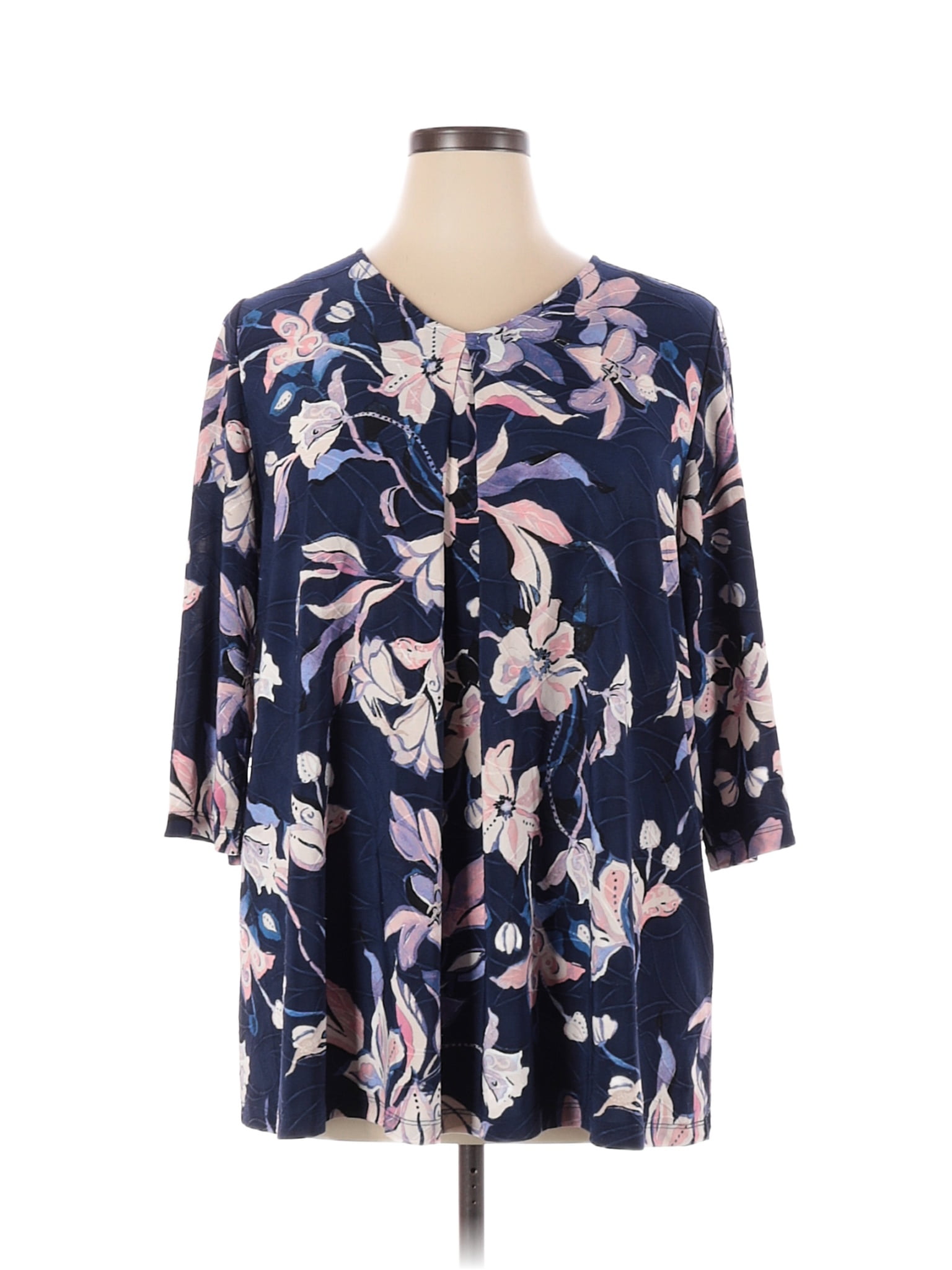 Catherines Floral Blue 3/4 Sleeve Top Size 14 - 50% off | thredUP