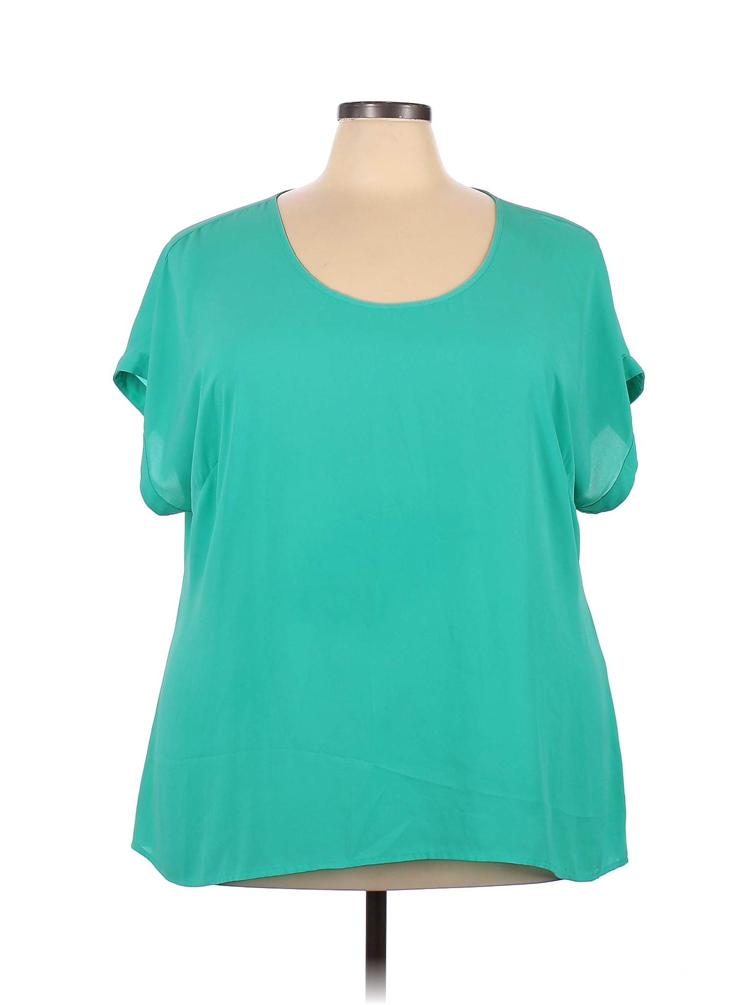 Lane Bryant 100 Polyester Solid Colored Green Short Sleeve Blouse Size