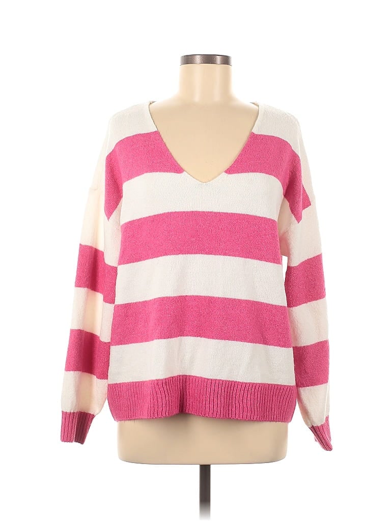 Vince Camuto Color Block Stripes Colored Pink Pullover Sweater Size M 73 Off ThredUP