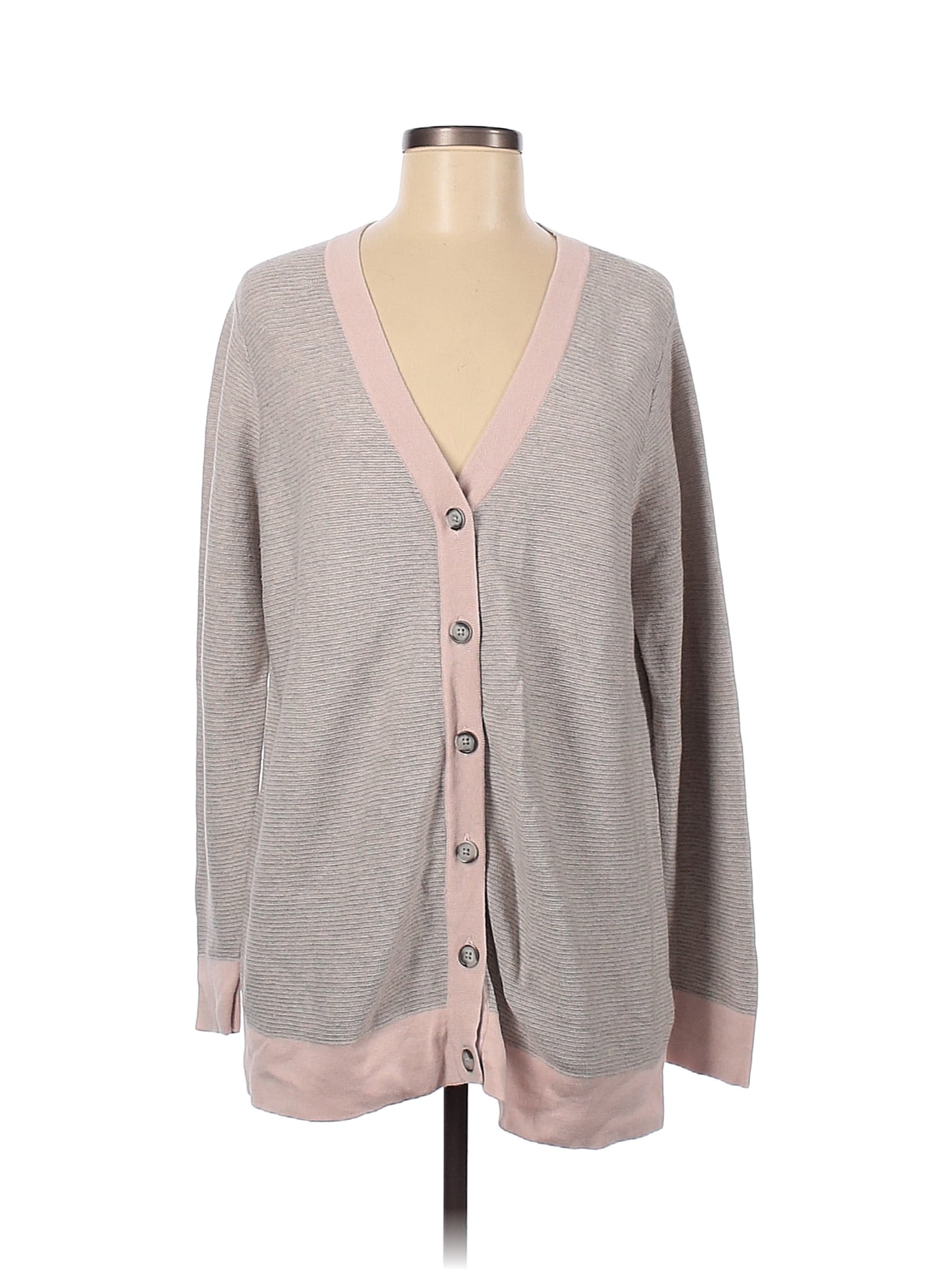 Martha Stewart 100% Cotton Color Block Gray Pink Cardigan Size M - 76% ...