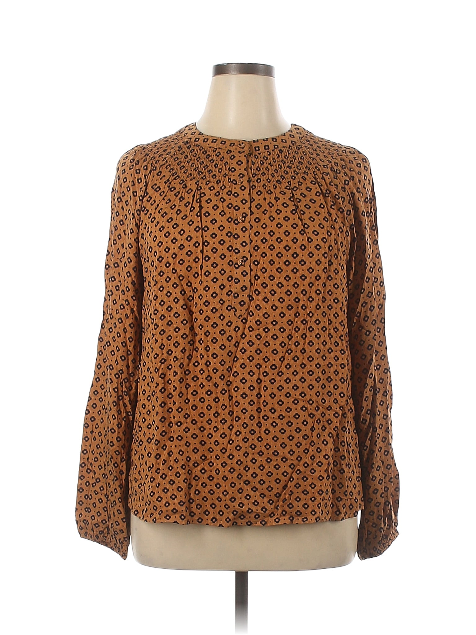 Croft And Barrow 100 Rayon Polka Dots Brown Long Sleeve Blouse Size Xl