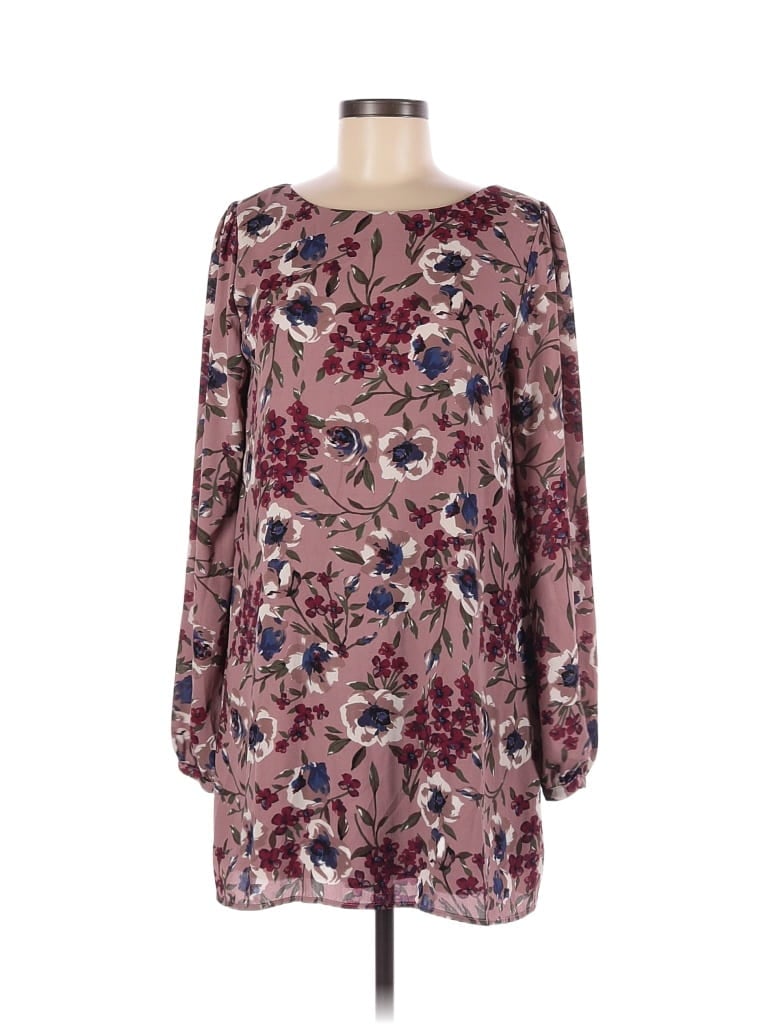 Signature 100% Polyester Floral Floral Motif Paisley Baroque Print Burgundy Pink Casual Dress Size M - photo 1