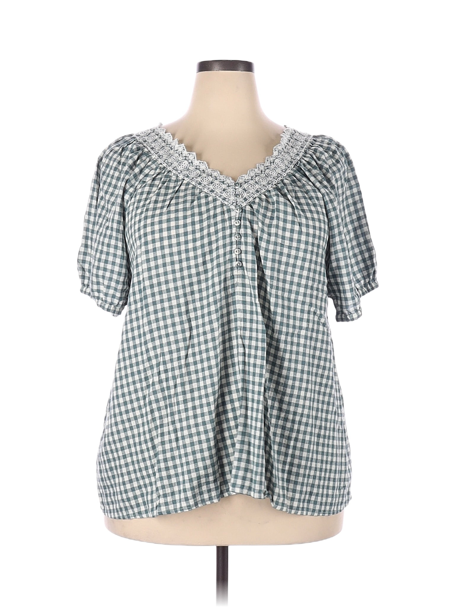 Madewell Checkered Gingham Blue Short Sleeve Blouse Size 2x Plus 65