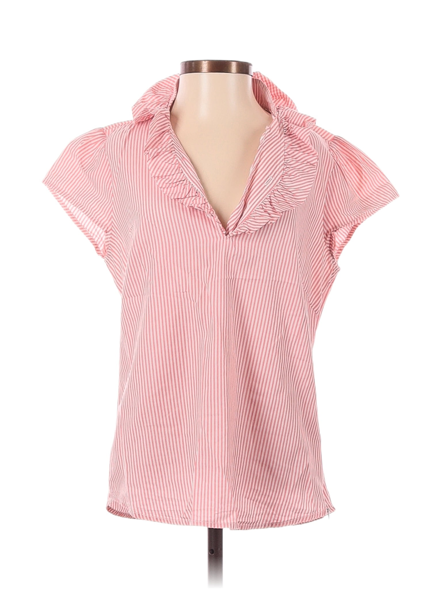 Elizabeth Mckay 100 Cotton Stripes Pink Short Sleeve Blouse Size 6