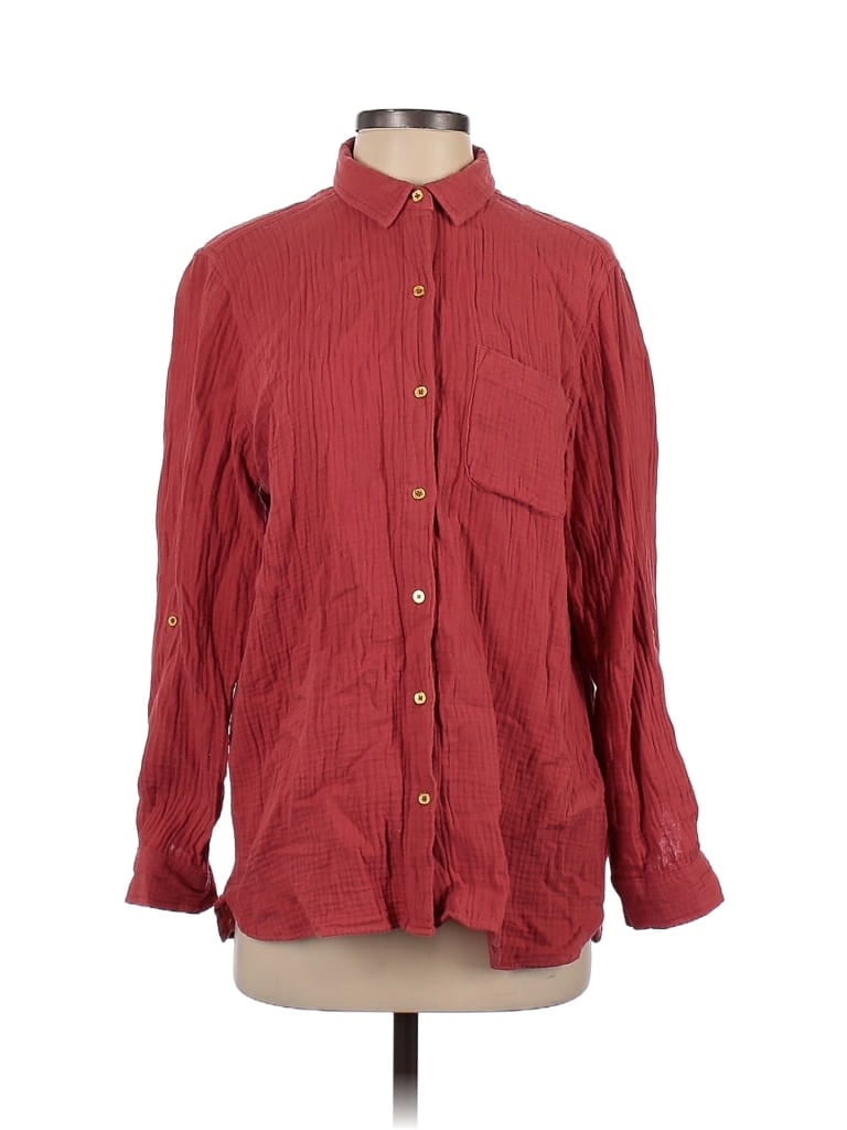 Pre-owned Anne Klein Long Sleeve Button Down Shirt In Red